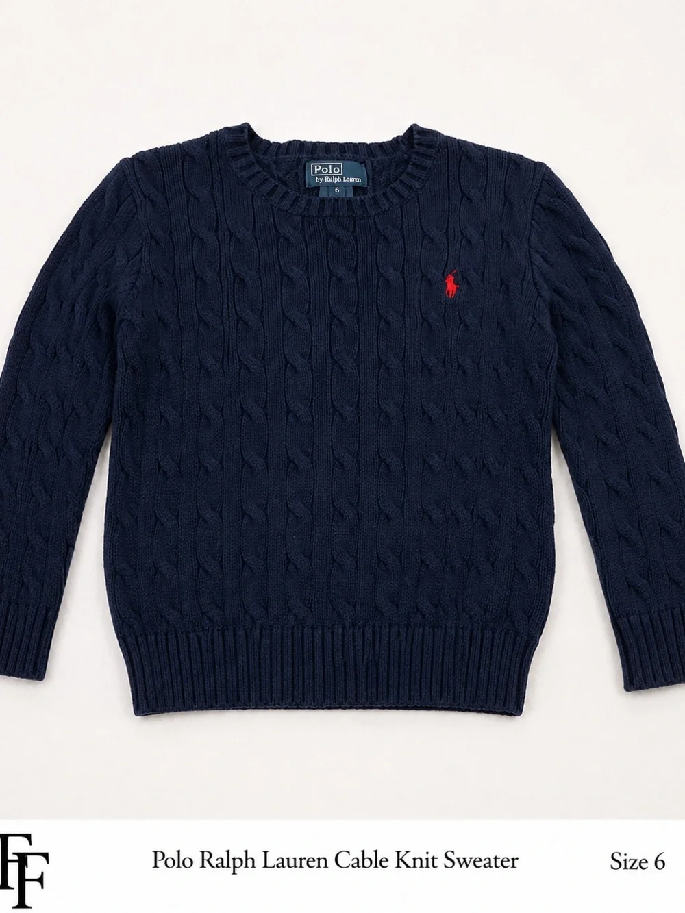 Polo Ralph Lauren Boys Navy Cable Knit Cotton Sweater Size 6